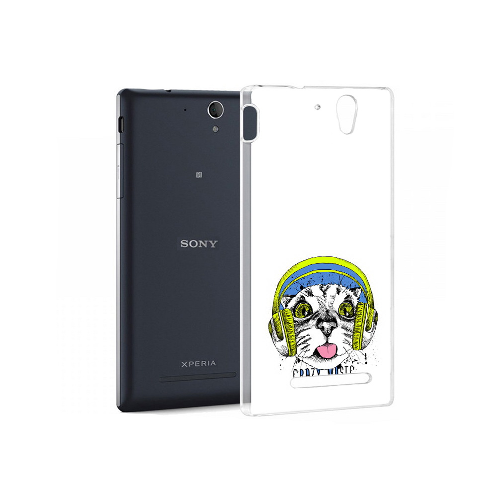 Чехол MyPads Tocco для Sony Xperia C3 кошка в наушниках рисунок (PT18760.251.403)