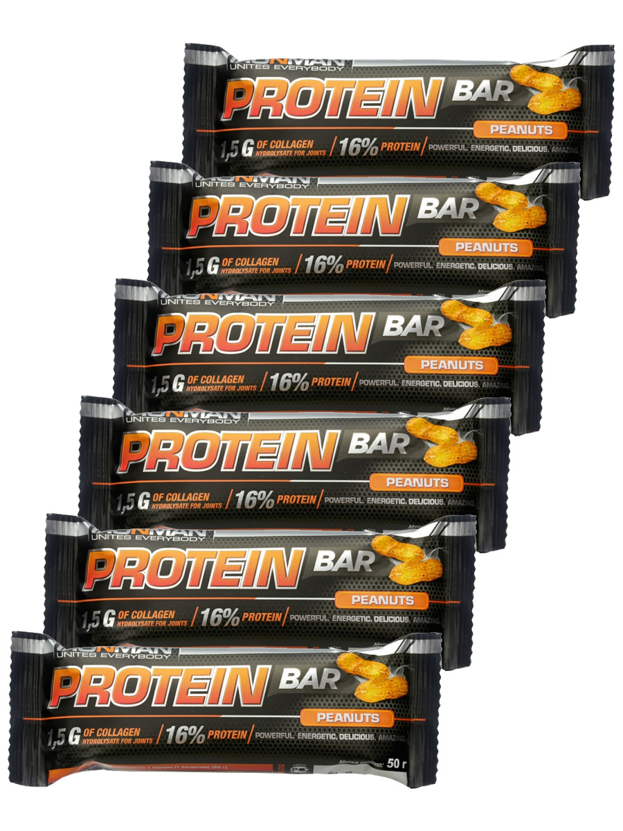 фото Протеиновый батончик ironman protein bar с коллагеном (орех) 6х50г