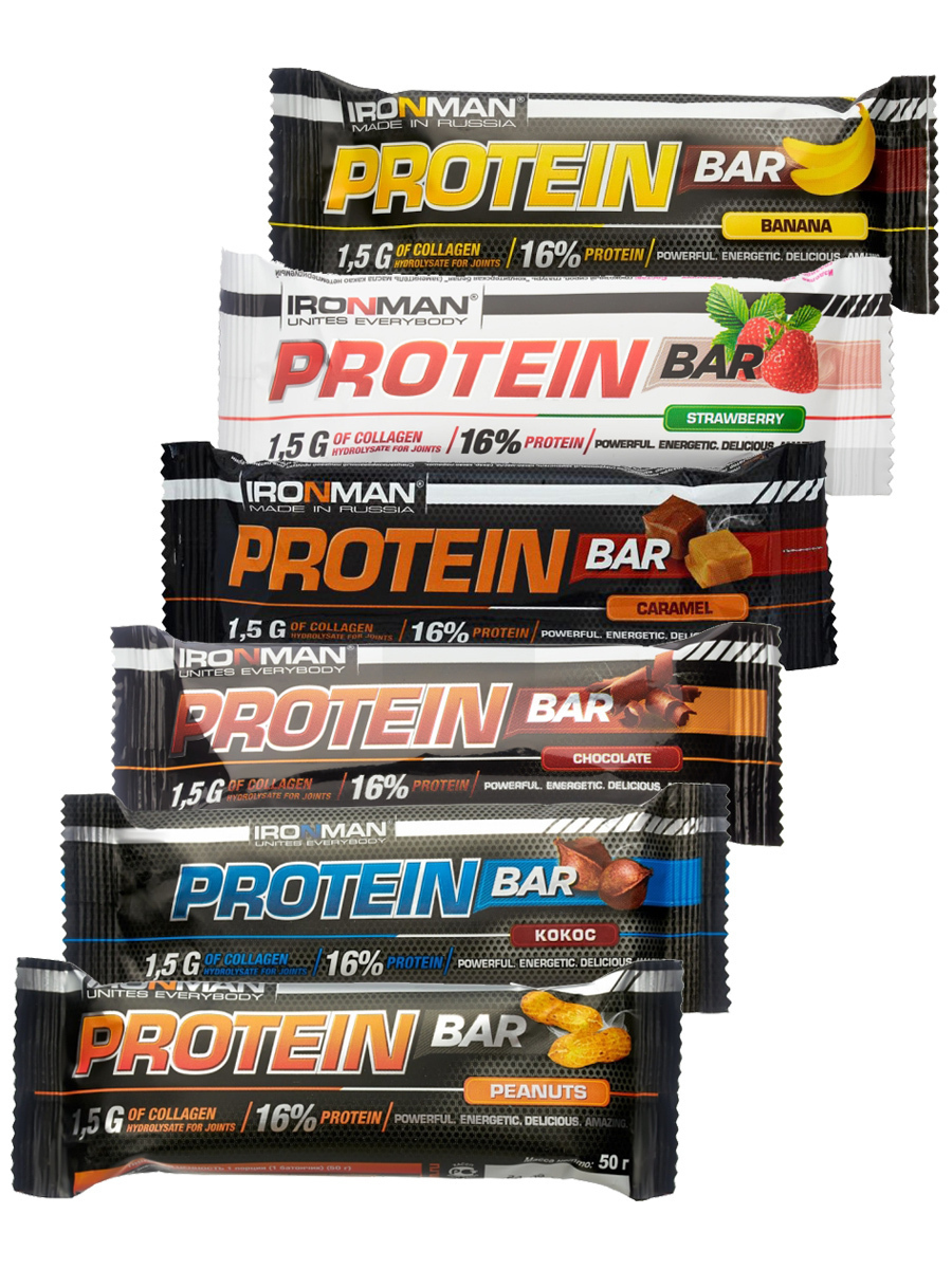 фото Протеиновый батончик ironman protein bar с коллагеном, ассорти 6х50г