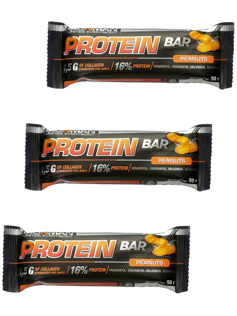 фото Протеиновый батончик ironman protein bar с коллагеном (орех) 3х50г