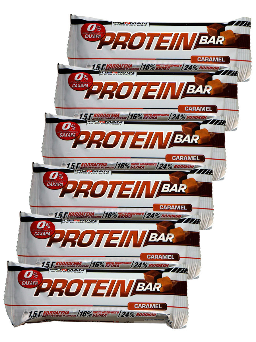 Протеиновый батончик Ironman Protein bar без сахара (Карамель) 6х50г