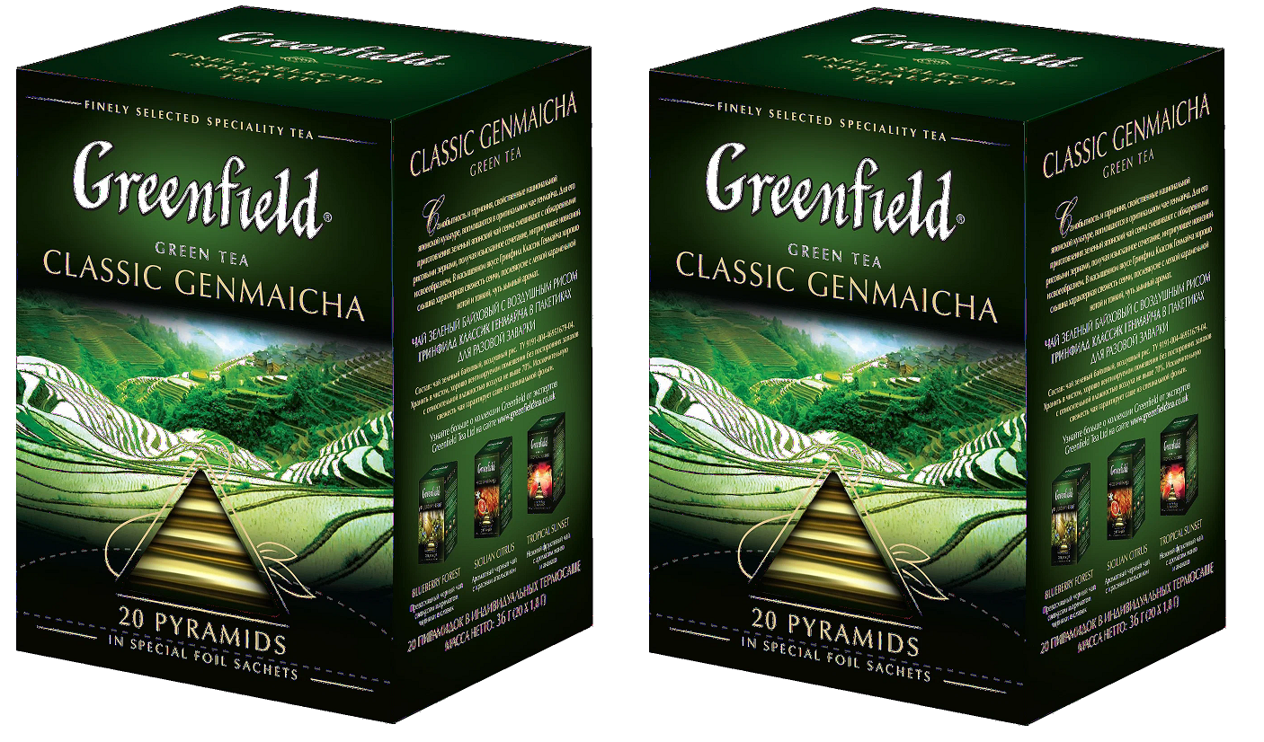 

Чай зеленый Greenfield Classic Genmaicha пирамидки, 20 шт по 1,8 г , 2 упаковки
