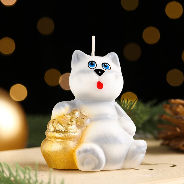 

Свеча фигурная "Кот с монетами", 7х3,7 см, 35 г, 1 ч, микс