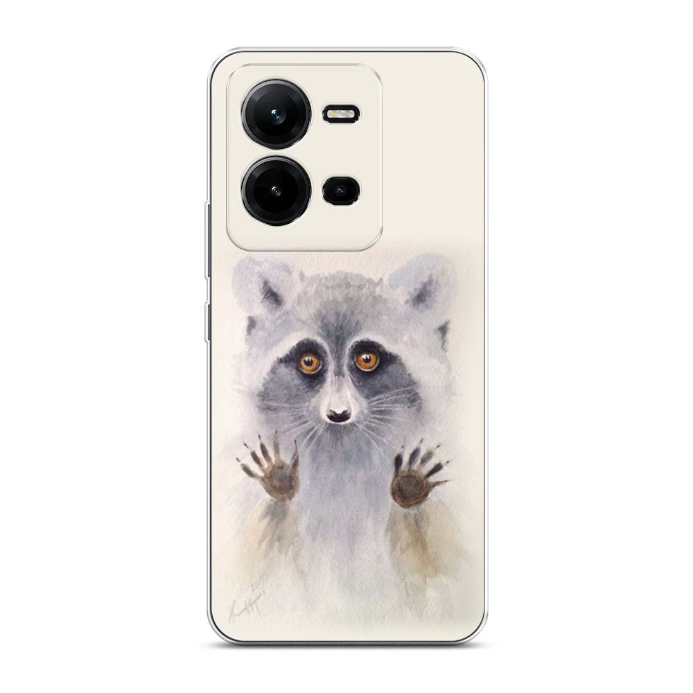 

Чехол на Vivo V25 "Енот за стеклом", Бежевый;серый, 267750-4