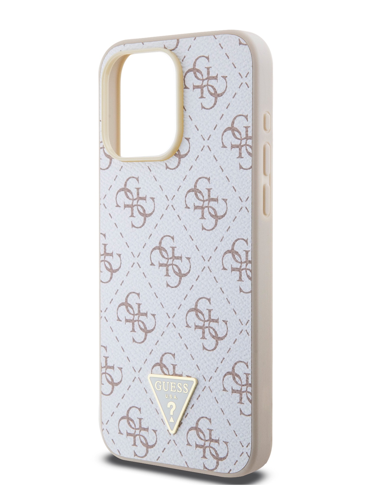 

Чехол Guess для iPhone 15 Pro Max из экокожи с бортиком для защиты камеры, белый, PU Leather