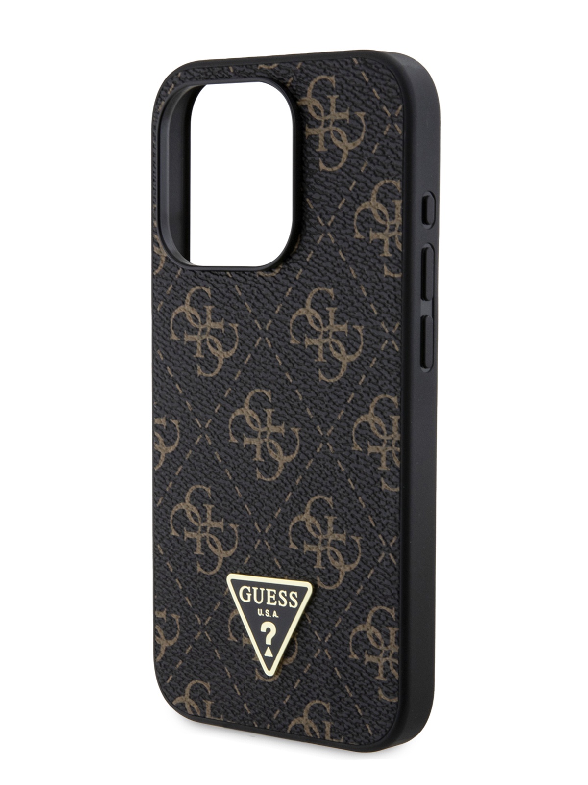 

Чехол Guess для iPhone 15 Pro с бортиком для защиты камеры и вставкой из экокожи, Black, Черный, PU Leather