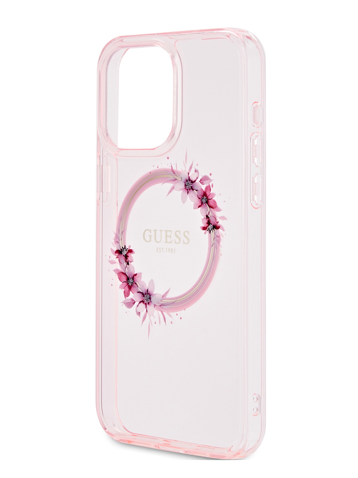 

Чехол Guess для iPhone 15 Pro Max с бортиком для защиты камеры и функцией MagSafe, розовый, PC/TPU MagSafe