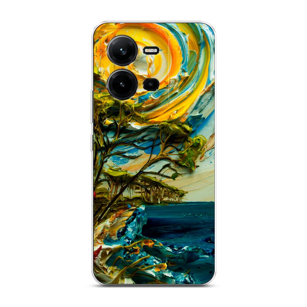 

Чехол на Vivo V25 "Солнце живопись", Желтый;синий, 267750-4