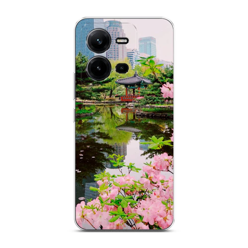

Чехол на Vivo V25 "Сакура возле озера", Зеленый;розовый;голубой, 267750-2