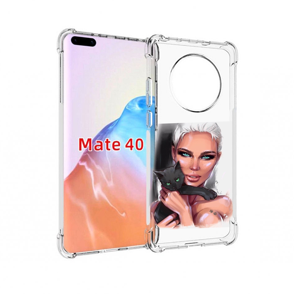 Чехол MyPads Tocco для Huawei Mate 40 девушка-с-черным-котиком женский