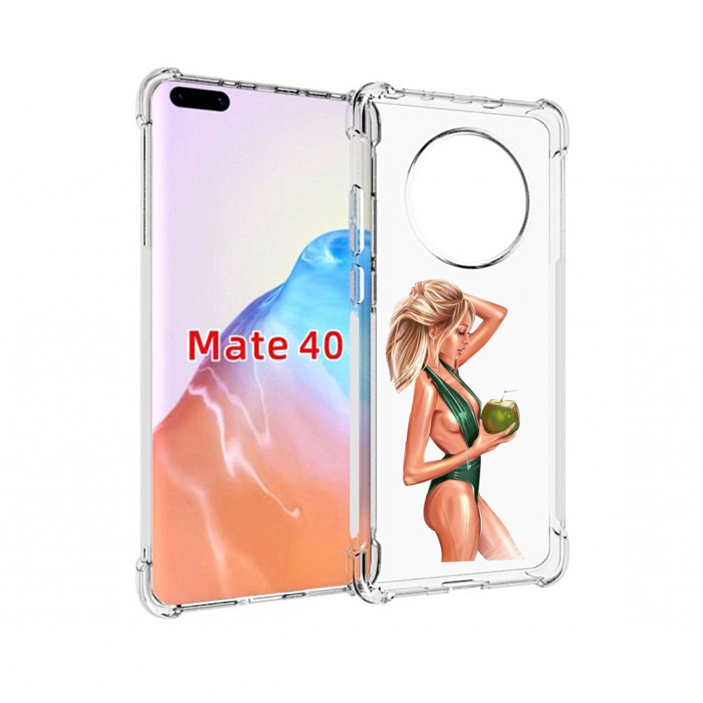 Чехол MyPads Tocco для Huawei Mate 40 девушка-с-кокосом-в-зеленом-купальнике женский
