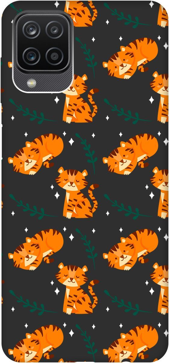 

Матовый чехол на Samsung Galaxy A12/M12 с принтом "Tigers" черный, 8406