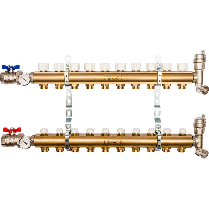 Распред-ный коллектор Stout SMB без расход-в с рег-щими вставками на 10 контуров 1