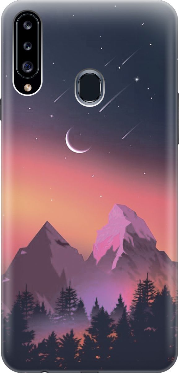 

Силиконовый чехол на Samsung Galaxy A20s с принтом "Горы и звездопад", Оранжевый;черный, 7068