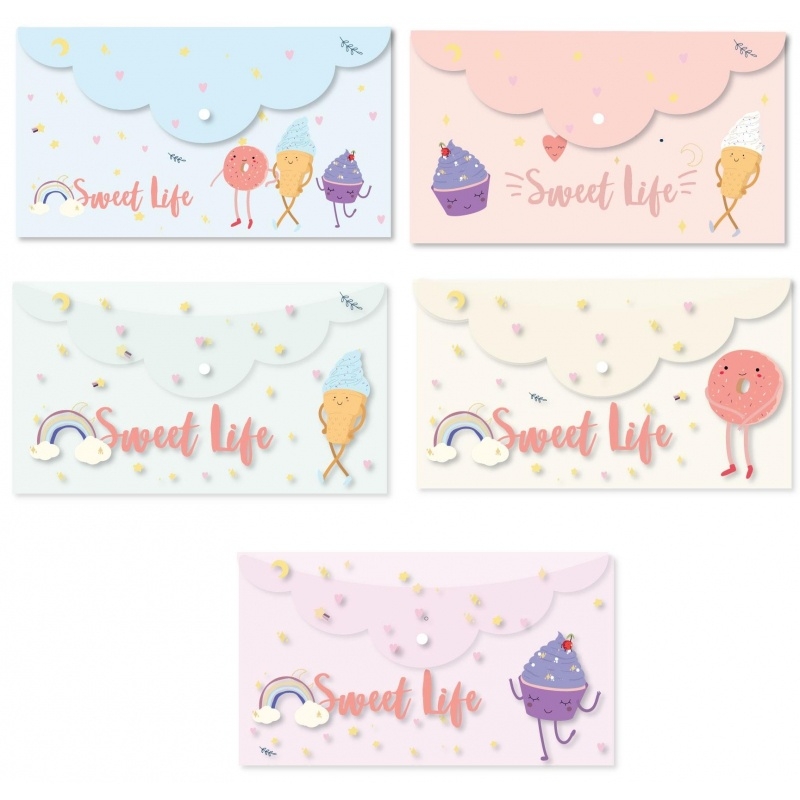 

Папка-конверт на кнопке Attache Selection Sweet life, 225*130 мм, 200 мкм, 5 шт