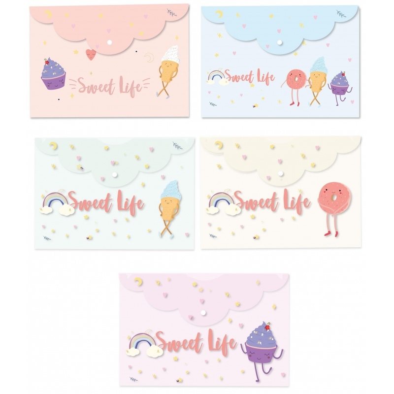 

Папка-конверт на кнопке Attache Selection Sweet life, А4, 325*215 мм, 200 мкм, 5 шт, Разноцветный