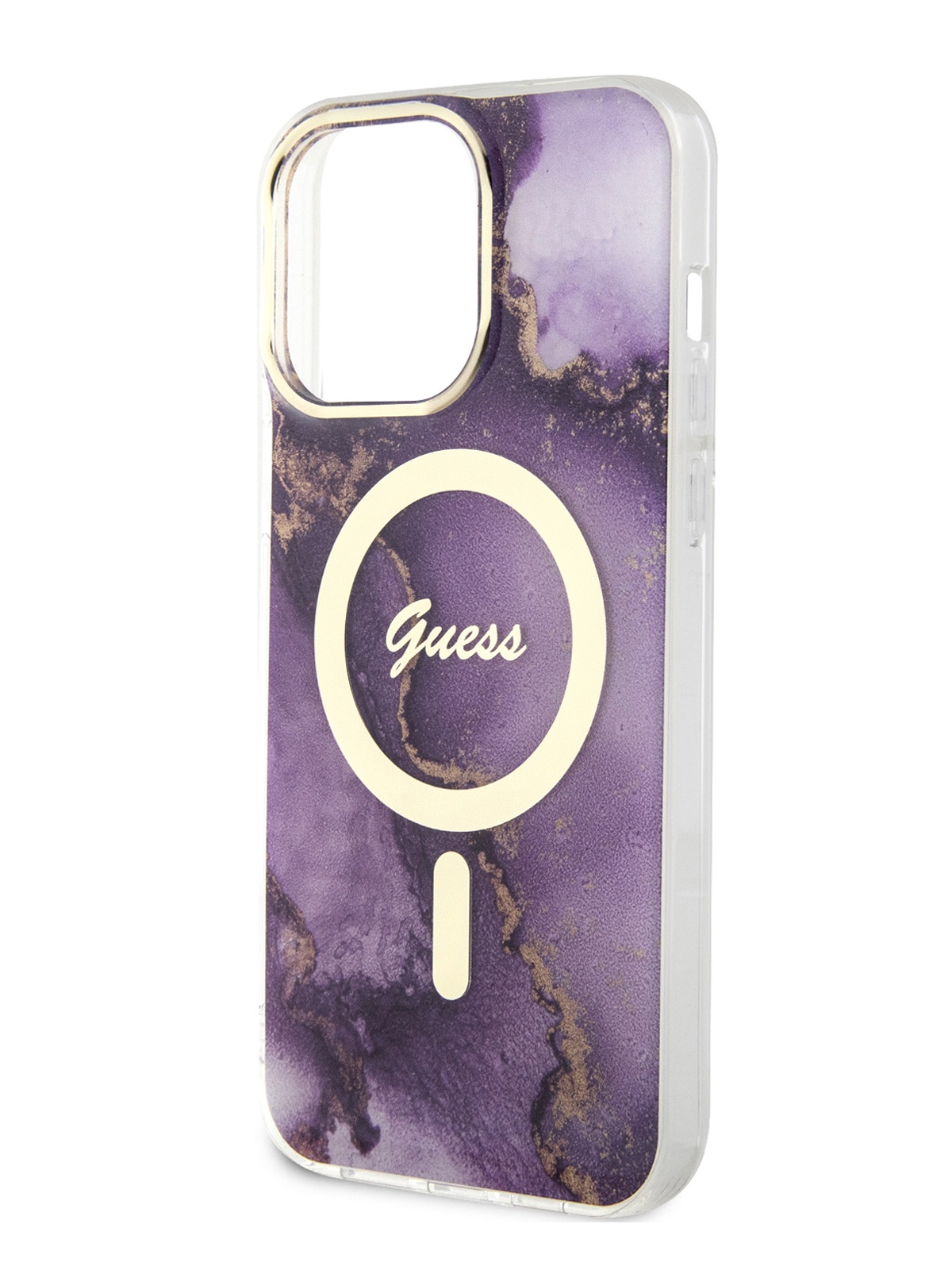 

Чехол Guess для iPhone 15 Pro Max с бортиком для камеры и функцией MagSafe, фиолетовый, PC/TPU MagSafe