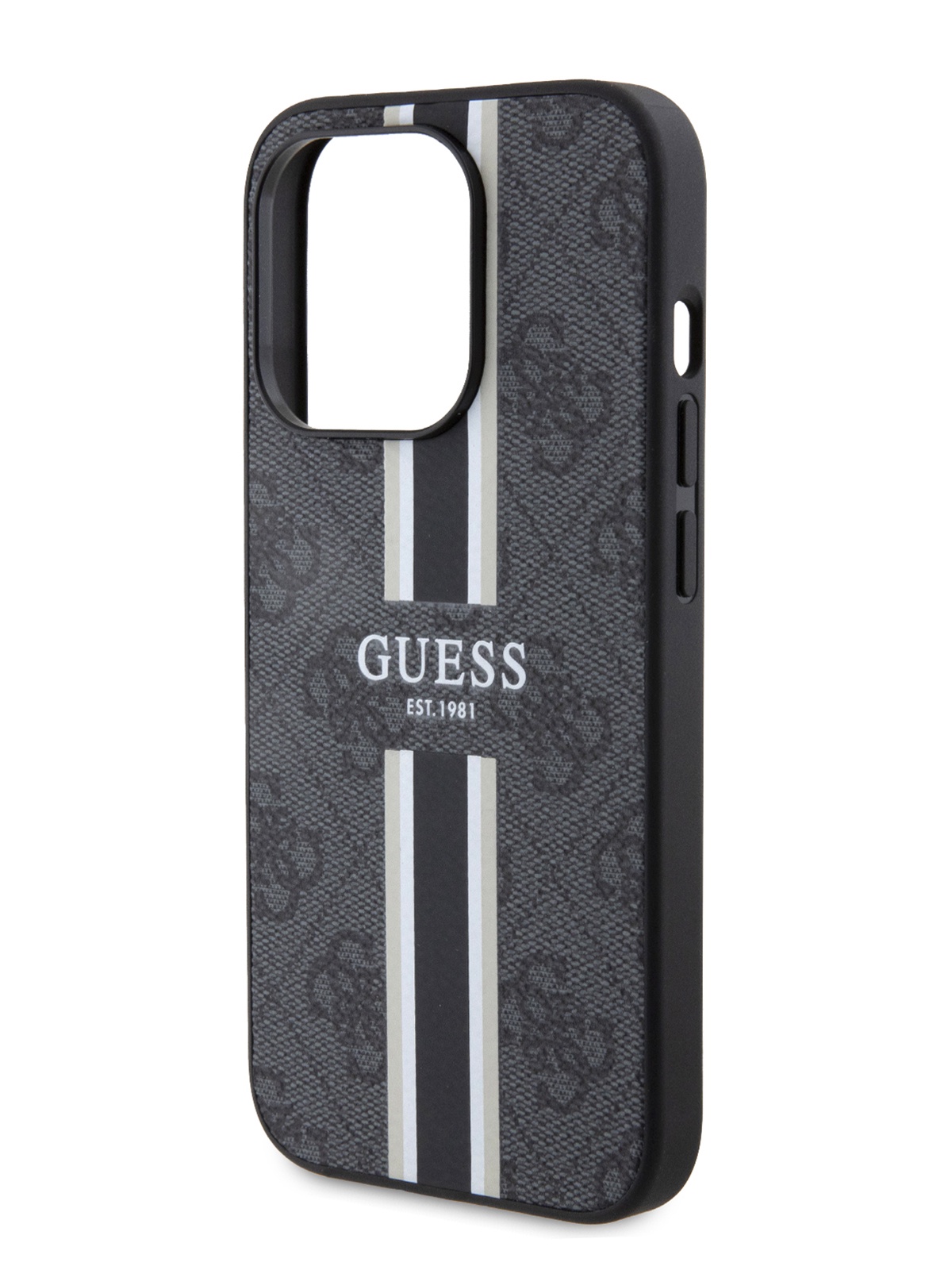 

Чехол Guess для iPhone 15 Pro с бортиком для защиты камеры и вставкой из экокожи, черный, PU Leather