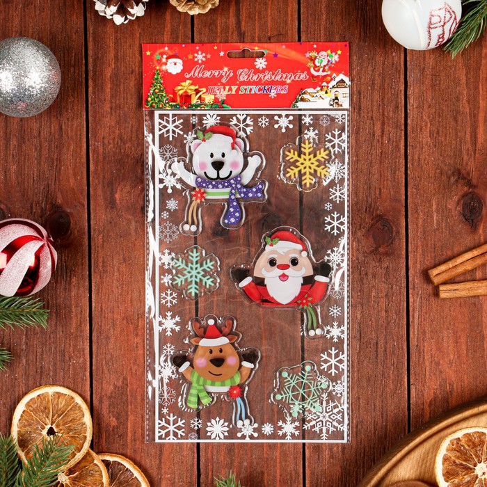 

Наклейки на окна Новогодние мишка, Дед Мороз, 15 х 25 см