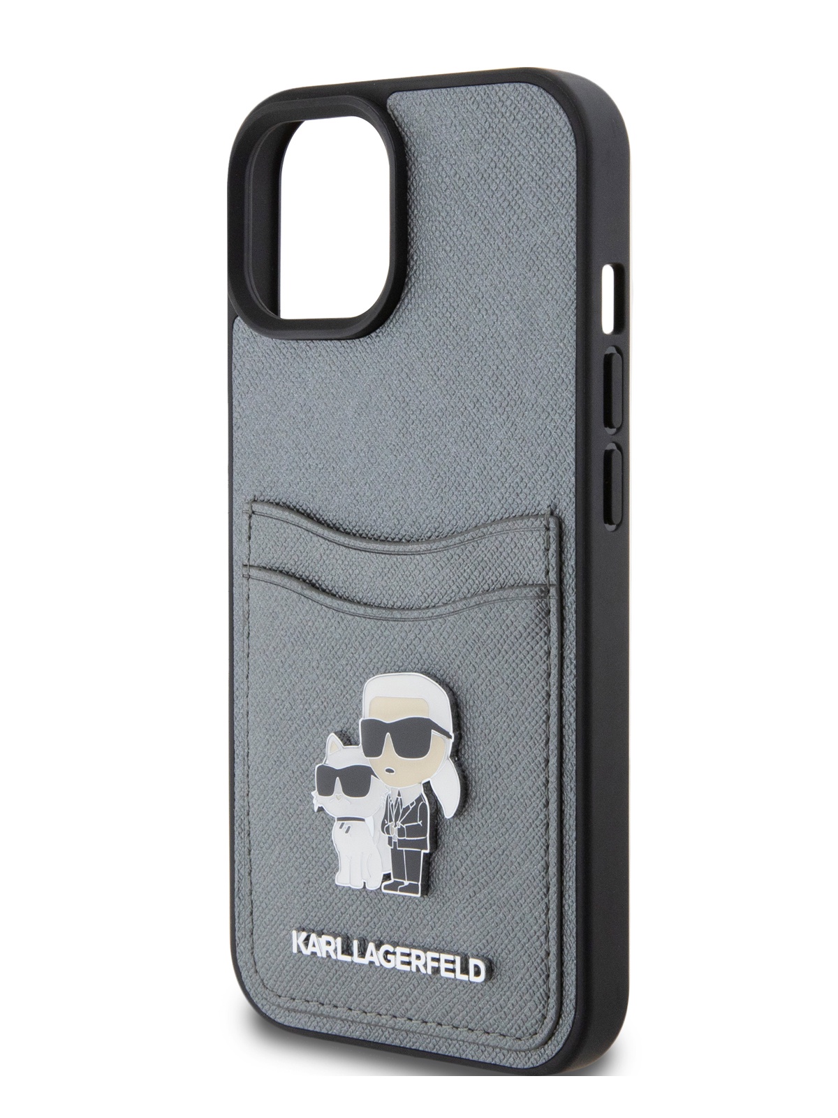 

Чехол Karl Lagerfeld для iPhone 15 из экокожи с карманом для пластиковых карт, серый, PU Leather