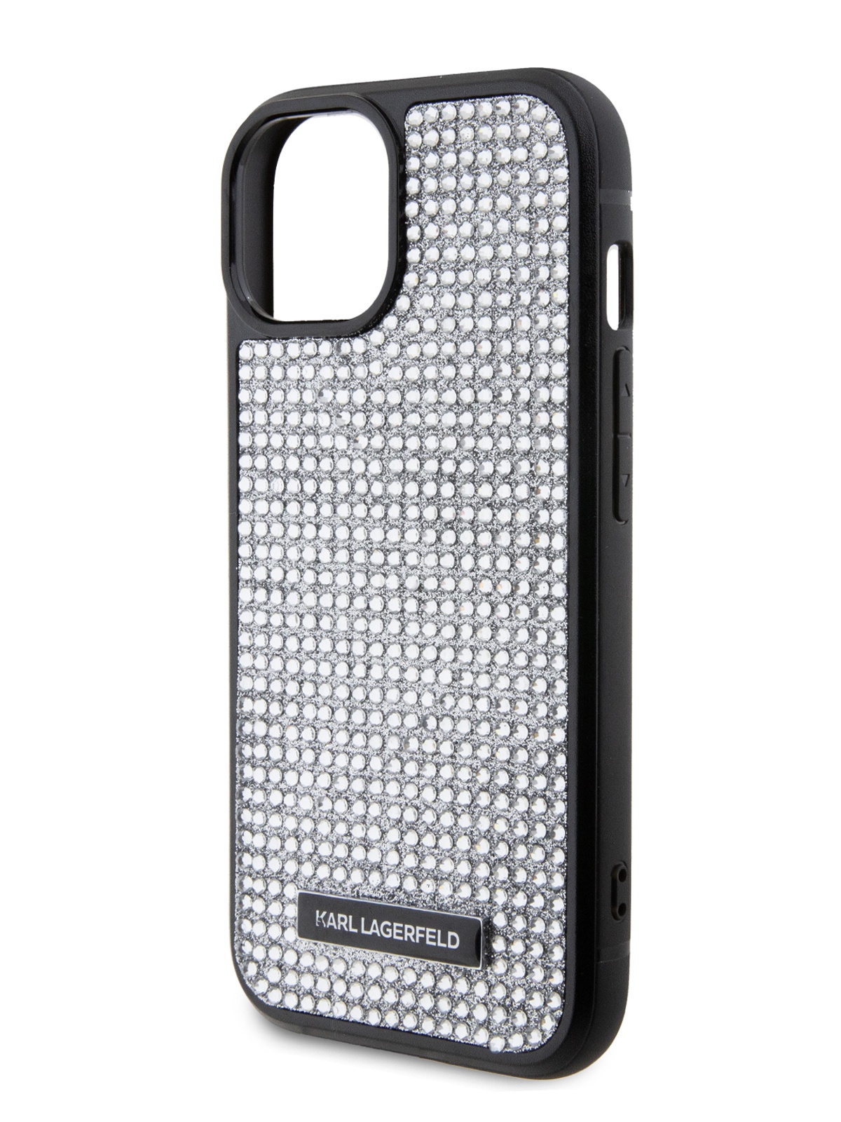 

Чехол Karl Lagerfeld для iPhone 15 со стразами и металлическим логотипом, серебристый, Diamond Rhinestone