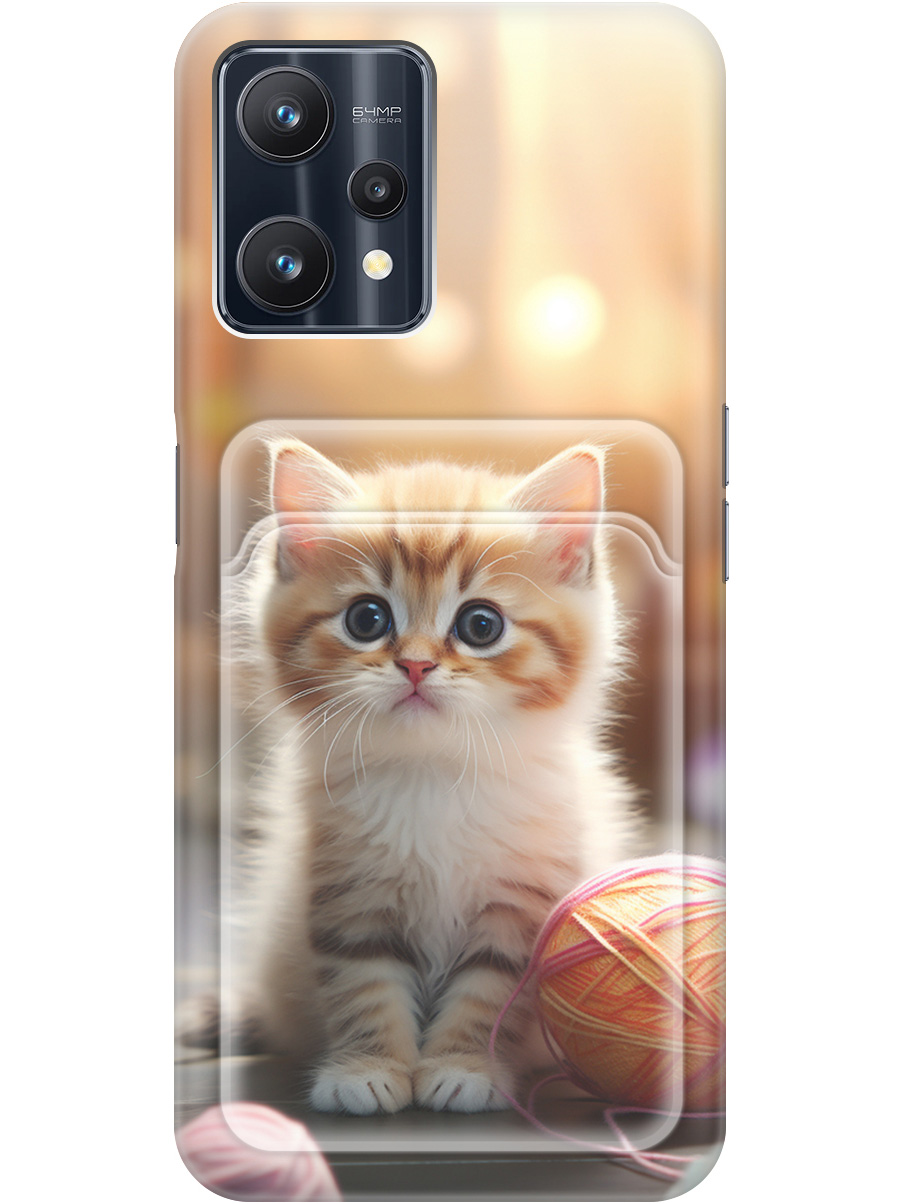 

Силиконовый чехол на Realme 9 Pro с рисунком "Котик и нитки", Белый;желтый;розовый, 20012035