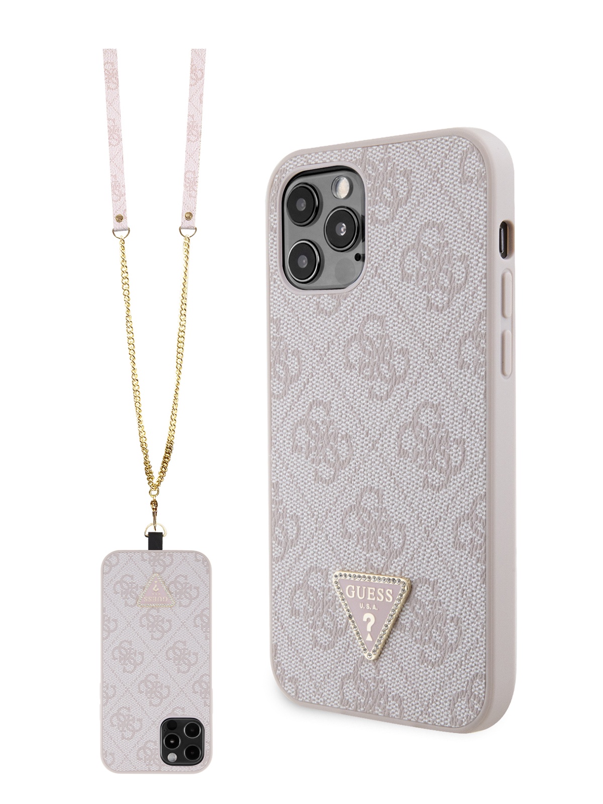 

Чехол Guess для iPhone 12/12 Pro из экокожи с универсальным ремешком, розовый, PU Leather