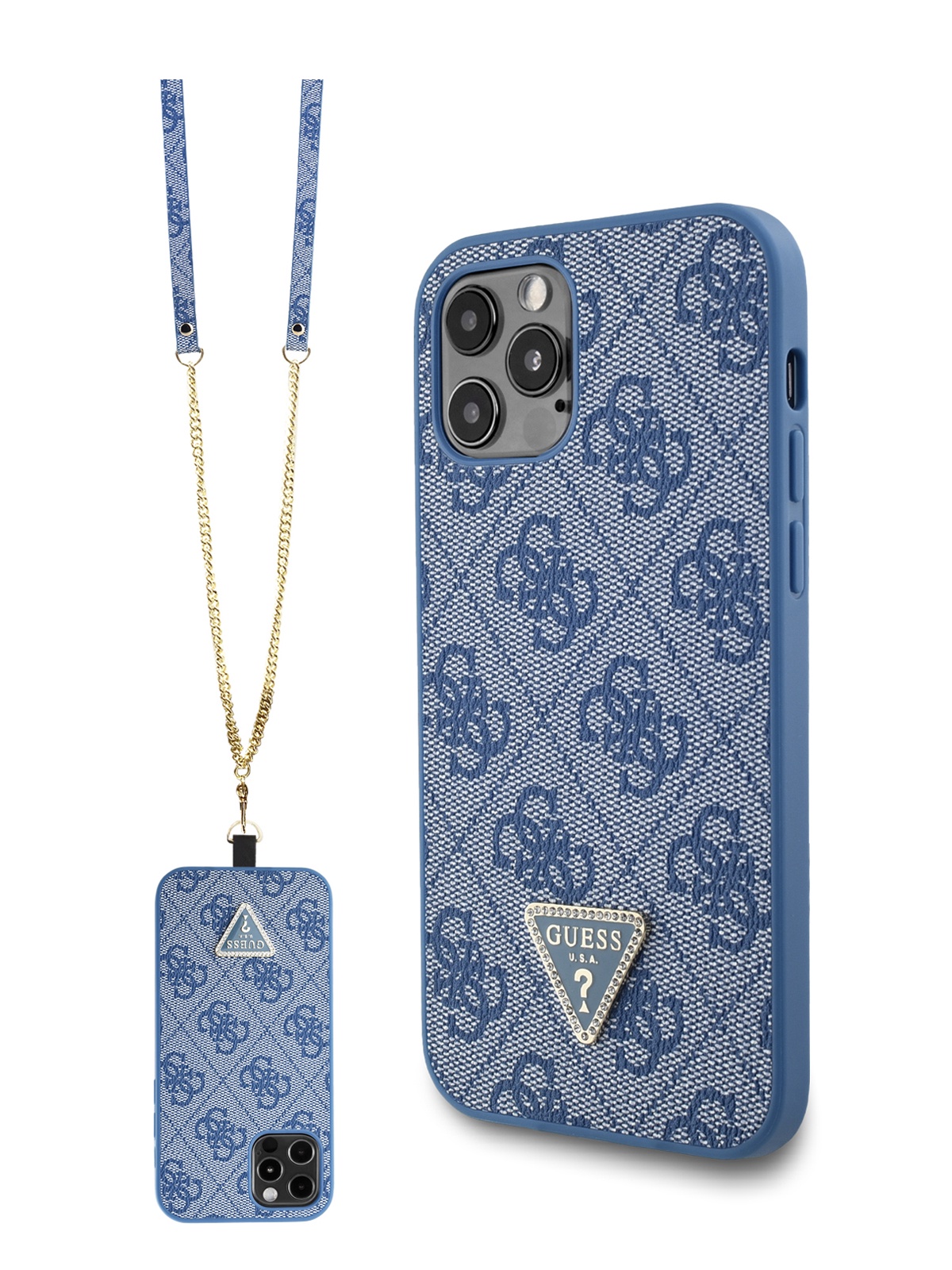 

Чехол Guess для iPhone 12/12 Pro из экокожи с универсальным ремешком, синий, PU Leather