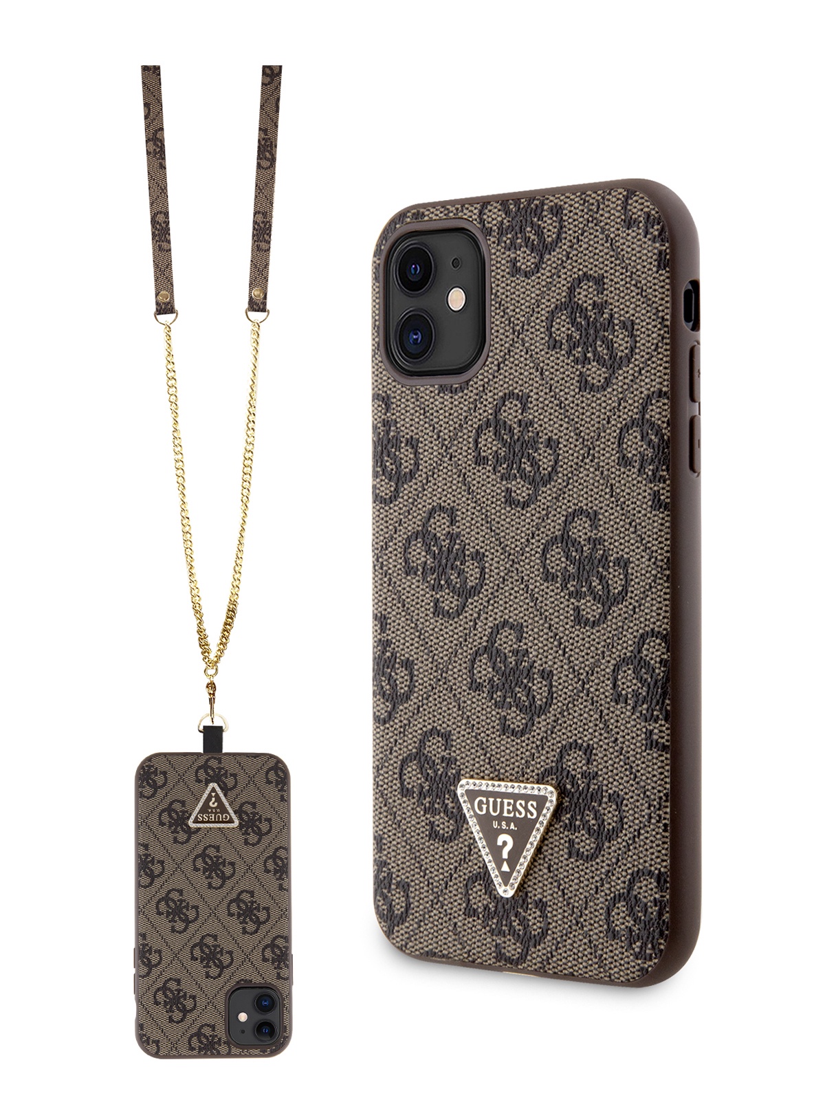 

Чехол Guess для iPhone 11 из экокожи с универсальным ремешком, коричневый, PU Leather