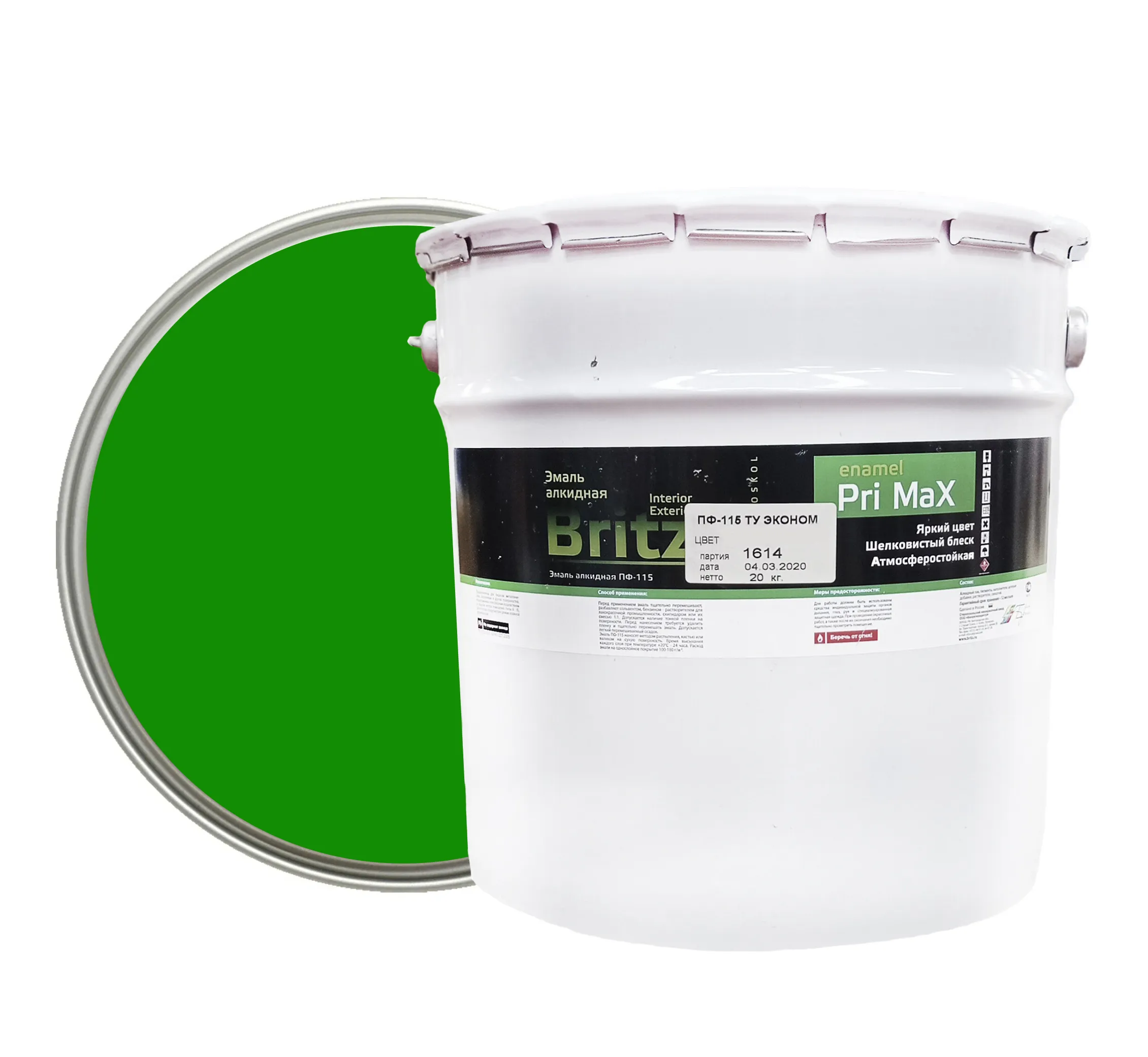 Эмаль ПФ-115 BRITZ Pri MaX универсальная глянцевая зеленая 20кг