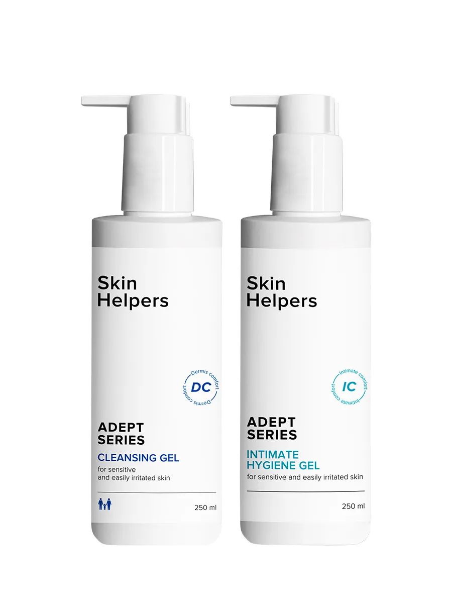 Набор Skin Helpers ADEPT Очищающий гель 250 мл + Гель для интимной гигиены 250 мл набор skin helpers adept тоник для лица 200 мл увлажняющий флюид 50 мл