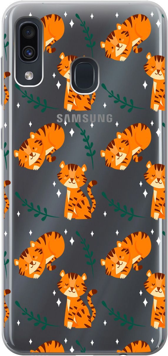 

Чехол на Samsung Galaxy A20/A30 с принтом "Tigers" прозрачный, Прозрачный;бежевый, 5357