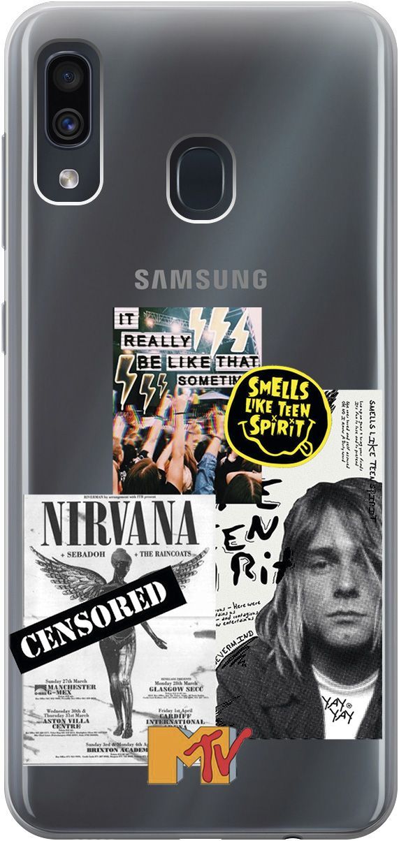 

Чехол на Samsung Galaxy A20/A30 с принтом "Nirvana" прозрачный, Прозрачный;белый, 5357