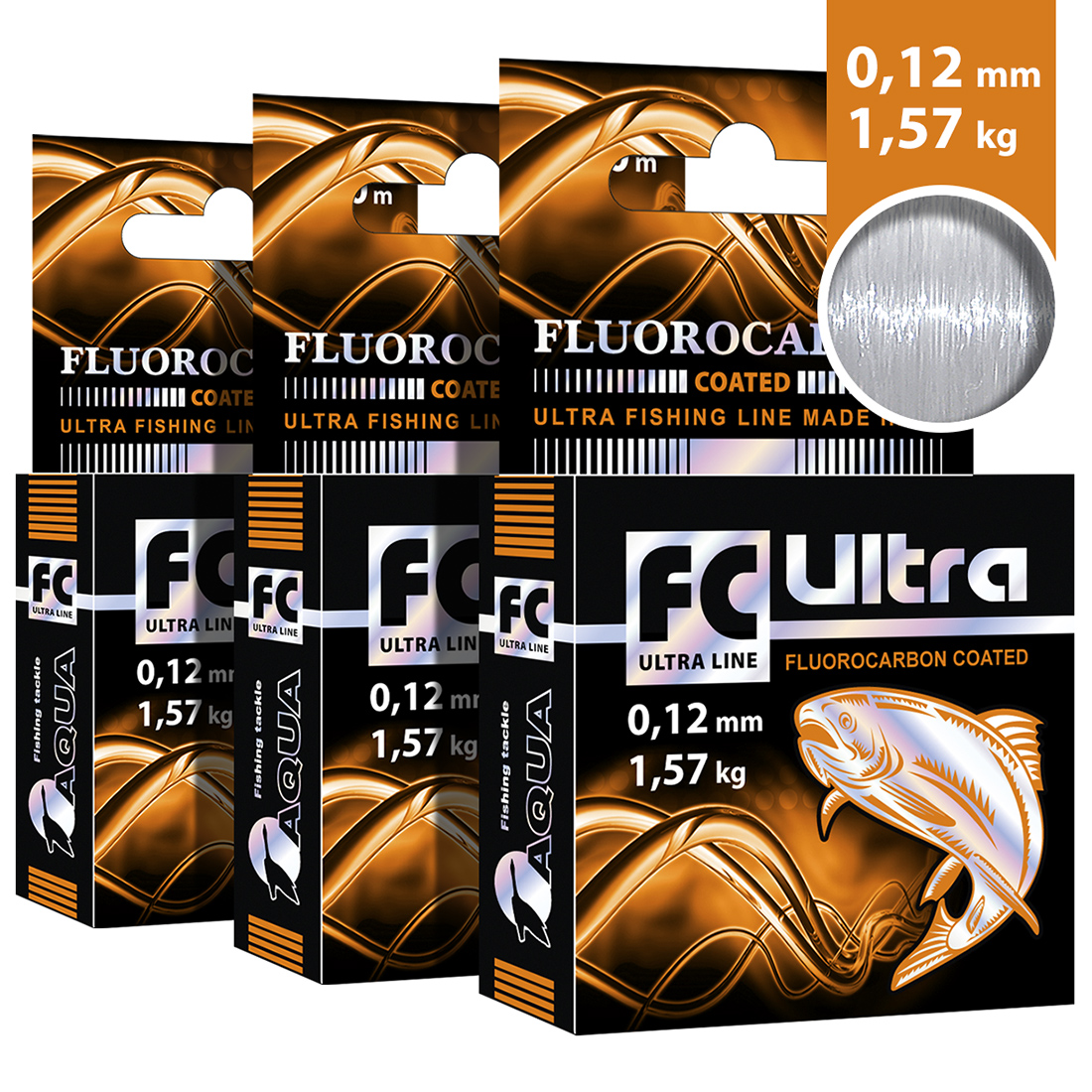 Леска монофильная Aqua FC Ultra Fluorocarbon Coated 0,12 мм, 30 м, 1,57 кг, clear, 3 шт.