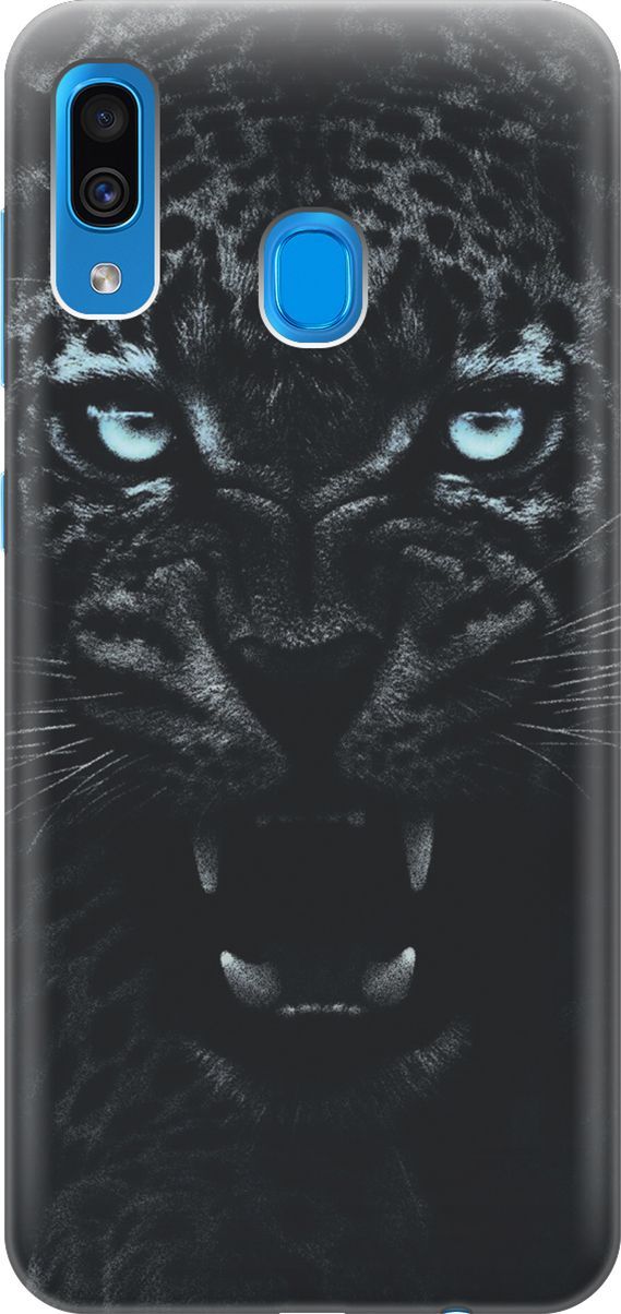 

Чехол на Samsung Galaxy A20/A30 с принтом "Голубоглазая пантера", Голубой;черный, 7060