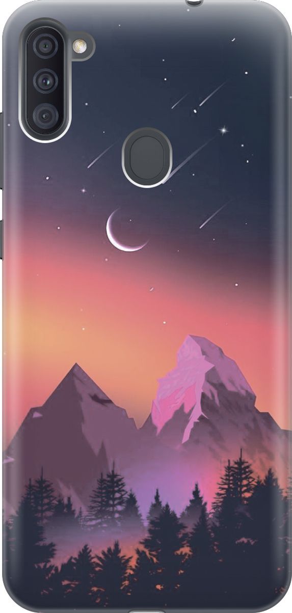 

Чехол на Samsung Galaxy A11/M11 с принтом "Горы и звездопад", Оранжевый;черный, 7052
