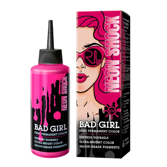 Прямой краситель для окрашивания волос BAD GIRL неоновый розовый neon shock 150 мл резинки для волос baby girl 2 шт d 5 см