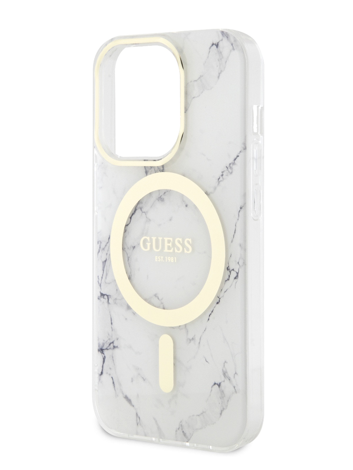 

Чехол Guess для iPhone 13 Pro с бортиком для защиты камеры и функцией MagSafe, белый, PC/TPU MagSafe