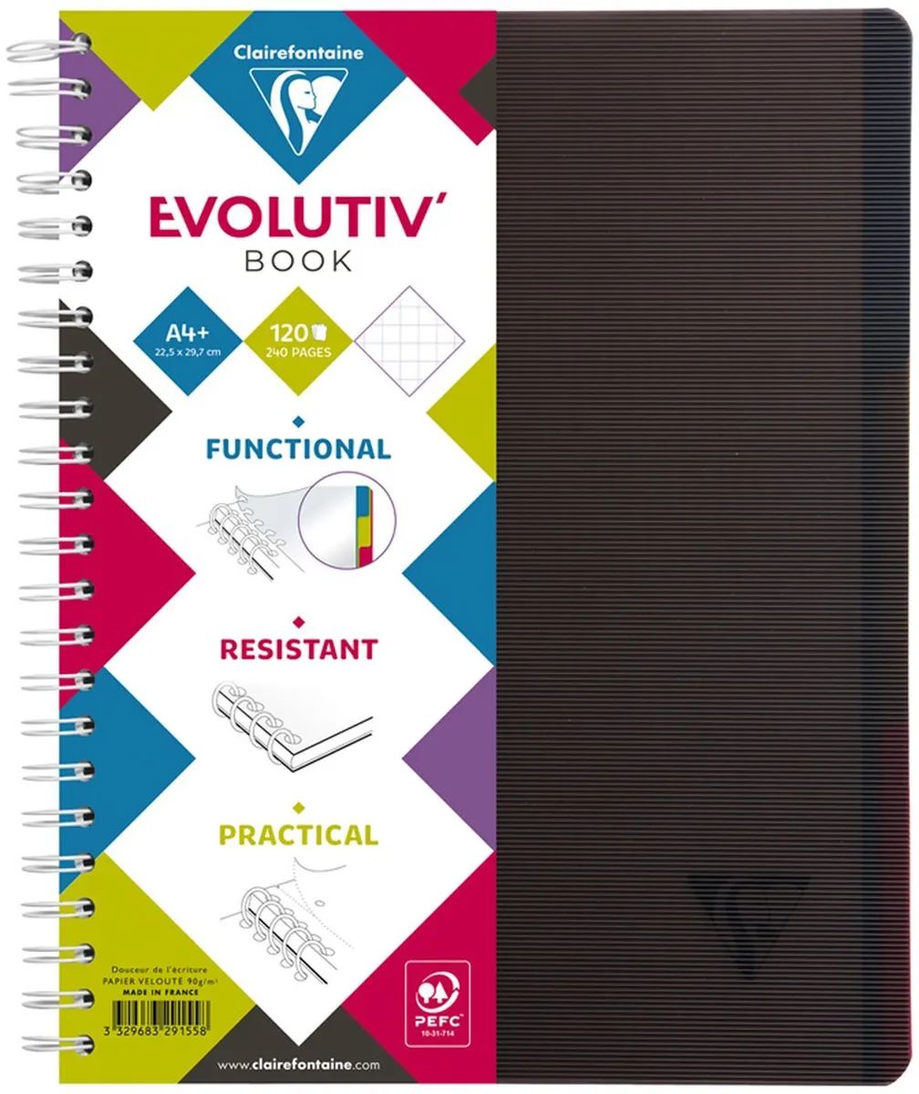 

Тетрадь Clairefontaine 120 л. А4 + клетка "Evolutiv'Book" черная, арт. 329155c_black