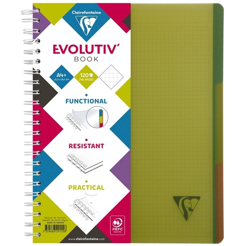 

Тетрадь Clairefontaine 120 л. А4 + клетка "Evolutiv'Book" зеленая, арт. 329155c_green