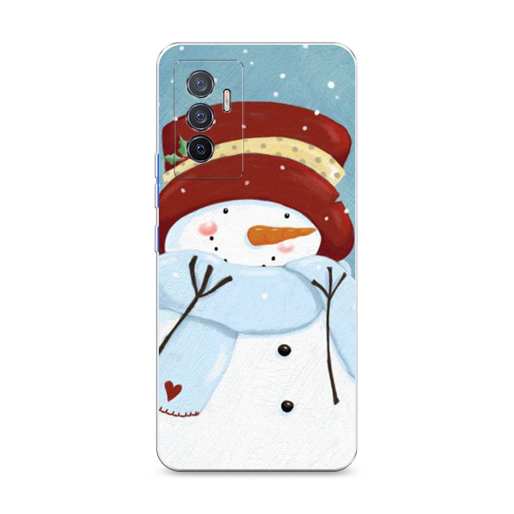 

Чехол на Vivo V23e "Застенчивый снеговик", Голубой;белый;красный, 267050-5