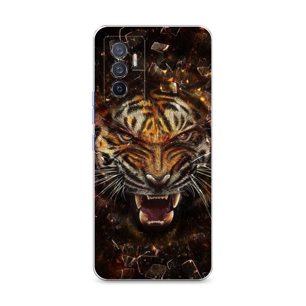 

Чехол на Vivo V23e "Тигр осколки", Оранжевый;серый;черный, 267050-1