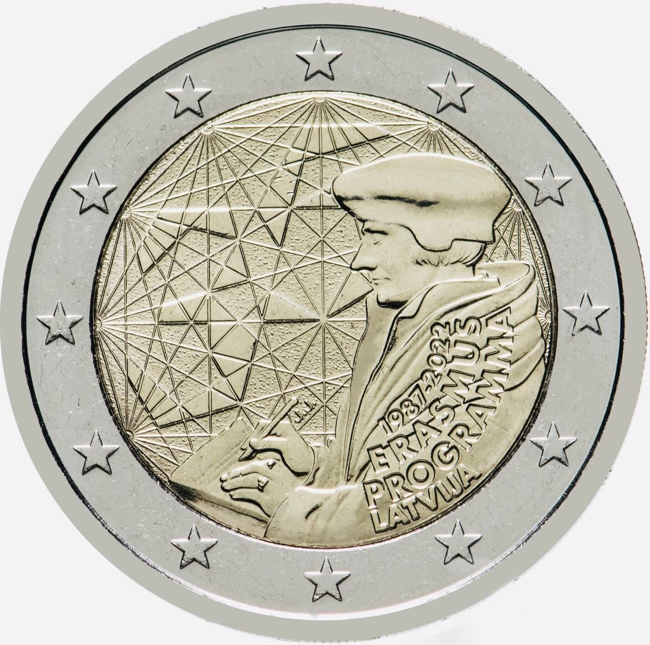 

Монета 2 евро 35 лет программе Эрасмус, Латвия 2022 UNC
