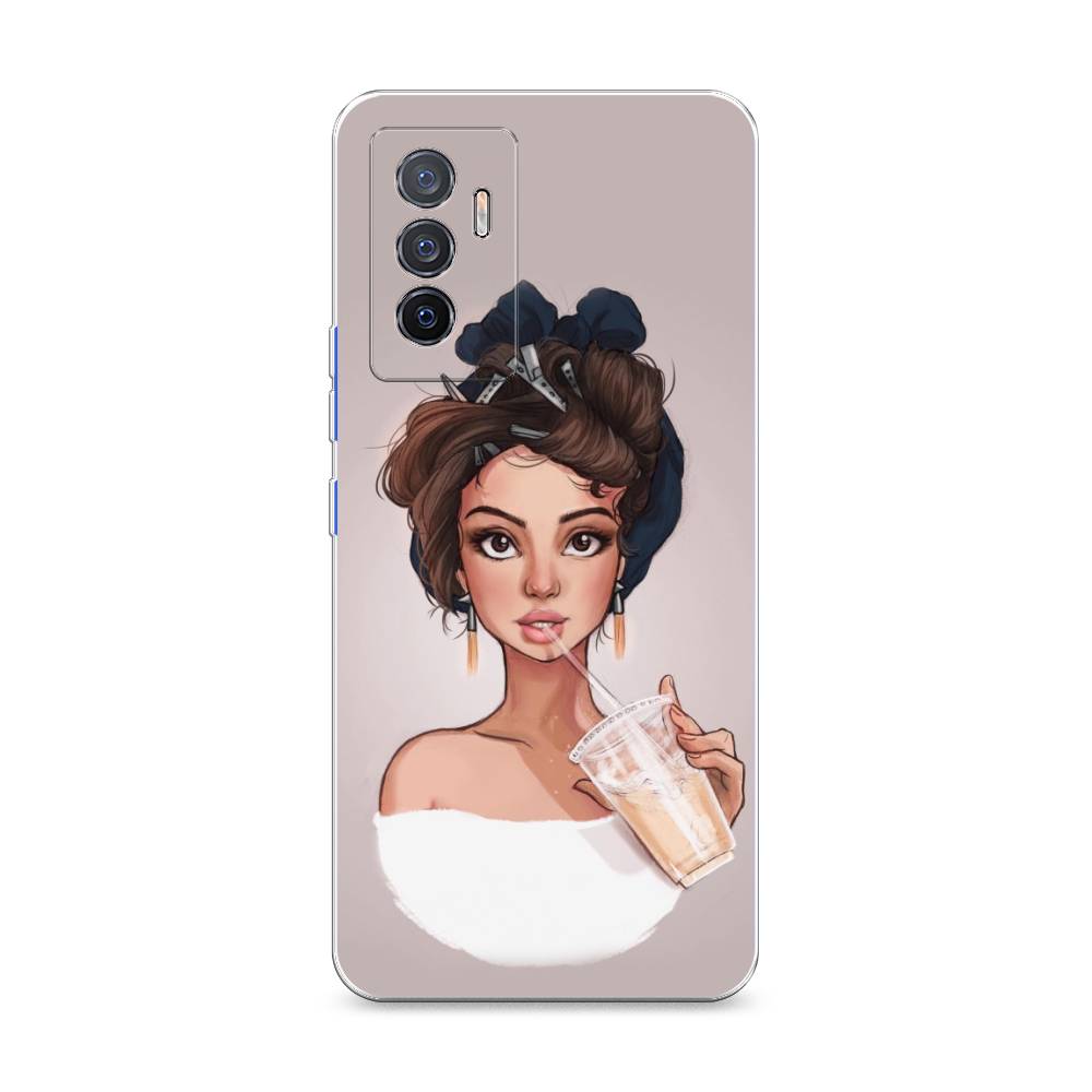 

Чехол на Vivo V23e "Девушка с фраппе", Серый, 267050-6