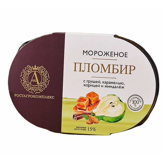 Мороженое пломбир А.Ростагрокомплекс груша-карамель-корица-миндаль 15% БЗМЖ 450 г