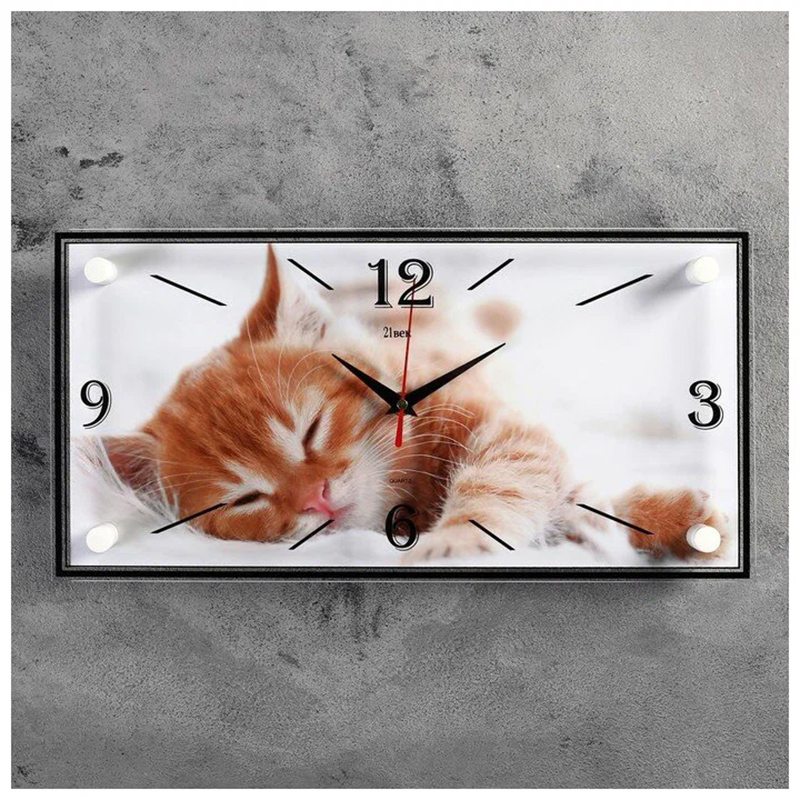 фото Часы настенные, серия: животный мир, "котик", 19х39 см рубин