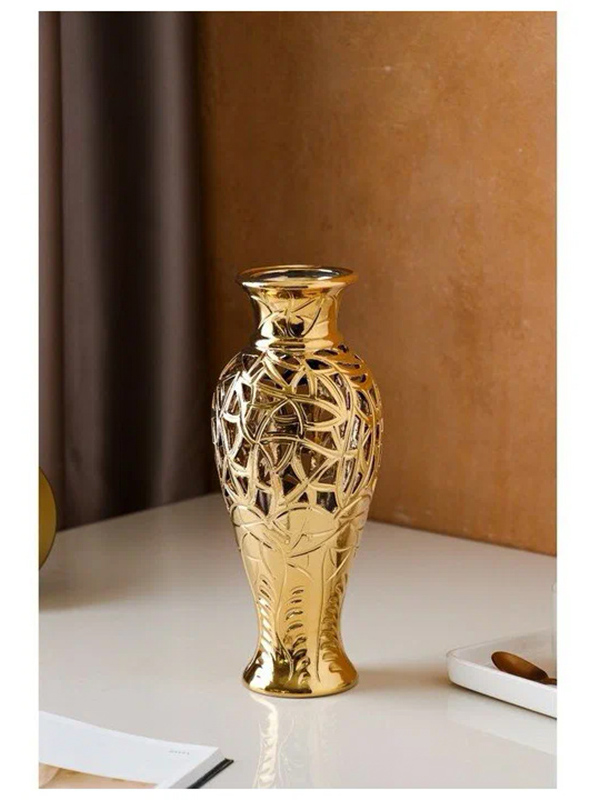 фото Ваза керамическая "кокетка", настольная, сквозная резка, золото, 27 см керамика ручной работы
