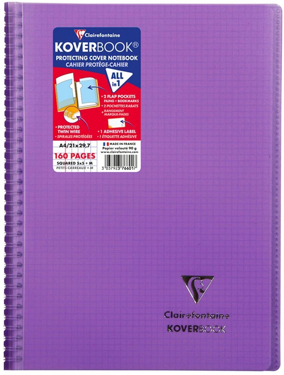 

Тетрадь Clairefontaine 376601C_violet на спирали A4 клетка 80 листов 1 шт, Koverbook