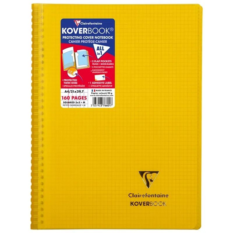 

Тетрадь Clairefontaine 376601C_yellow на спирали A4 клетка 80 листов 1 шт, Koverbook