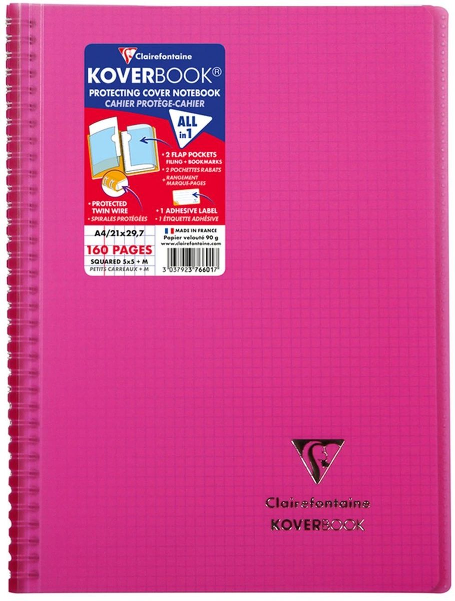 

Тетрадь Clairefontaine 376601C_pink на спирали A4 клетка 80 листов 1 шт, Koverbook